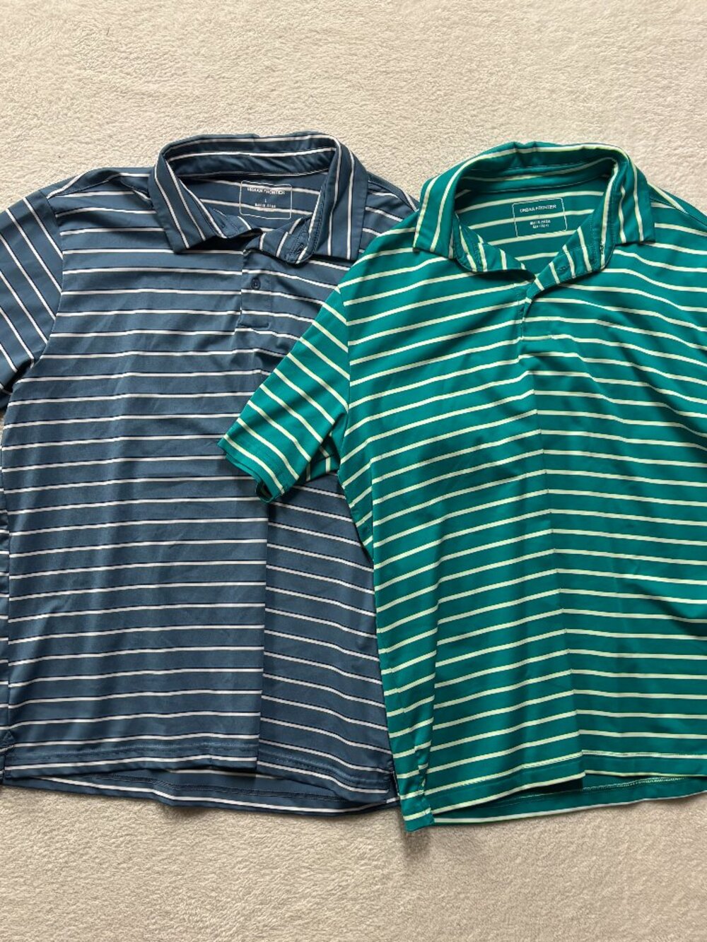Urban Frontier Polo Mens Large Shirt Blue Green Activewear Wicking Preppy Stripe